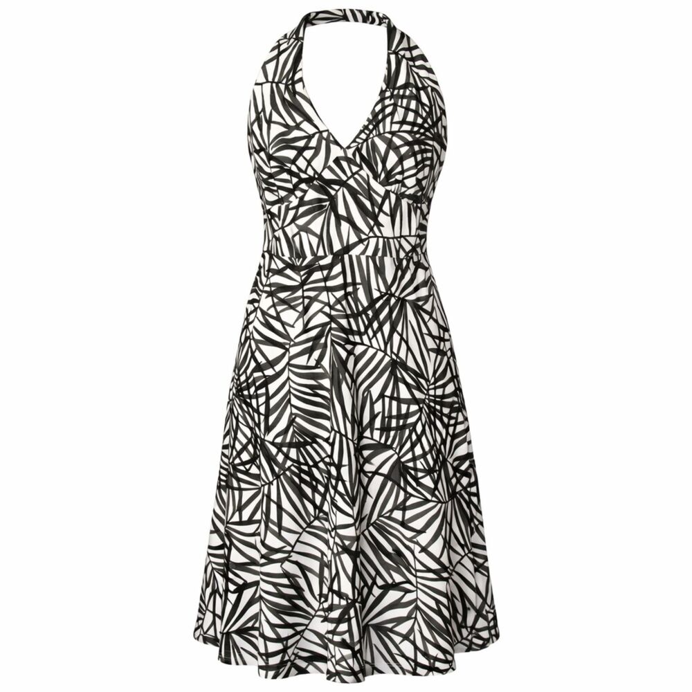 SAKS FIFTH AVENUE CASUAL LINEN TROPICAL FOLIAGE CLASSIC HALTER STYLE DRESS SZ. 2